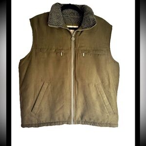 RAINFOREST MENS Olive Green Fleece-Collar Microsuede Vest Sz M